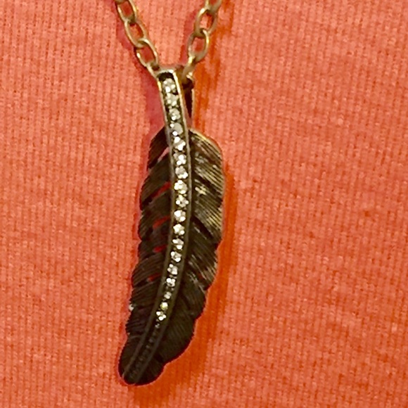J. Crew Jewelry - J. Crew dark gold feather necklace w/ rhinestones